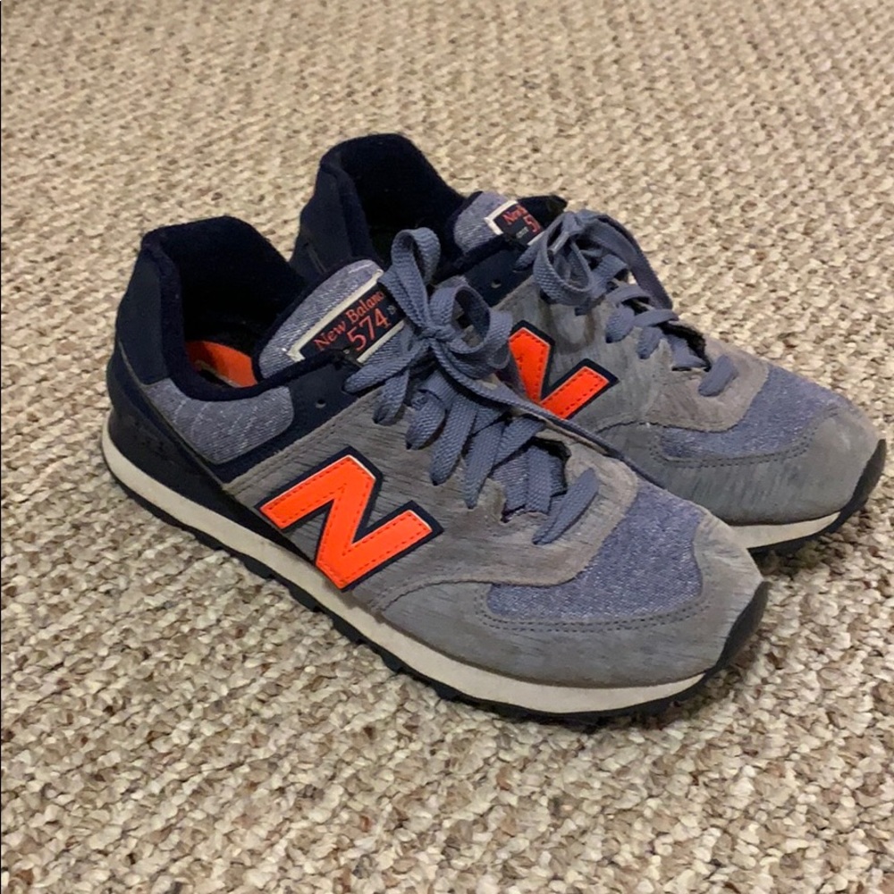 New Balance 574 Gray/Blue/Orange 8.5